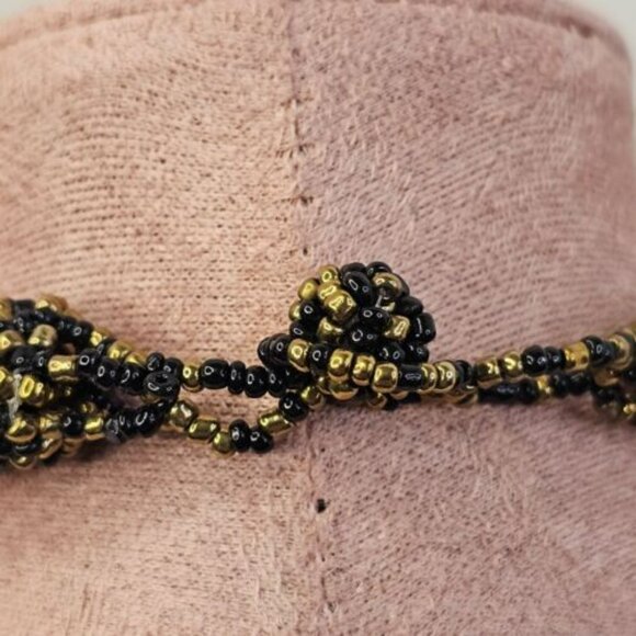 Necklace Multi Strand Seeded Beaded Pattern Golden Black Color Beads - Picture 2 of 7